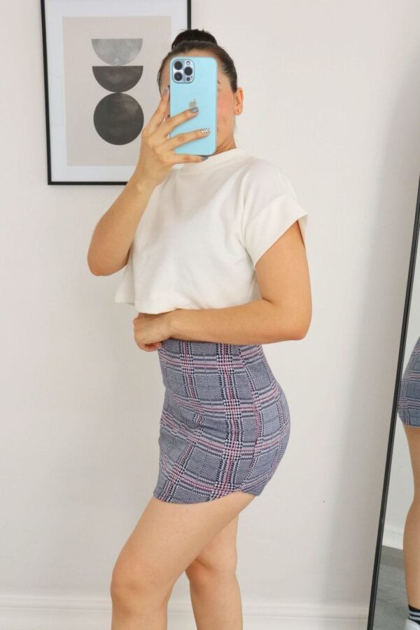 FALDA CUADROS GRIS/ROSADO