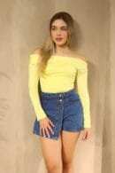 Falda short de jean rígido, diseño clásico con dos botones – Tallas disponibles