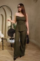 Blusa Sabina tipo strapless en lino con cierre invisible y abertura elegante en la espalda