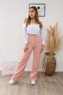 Pantalón Amelia wide leg en tela Noche de Viena con pliegue frontal.