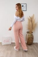 Pantalón Amelia wide leg en tela Noche de Viena con pliegue frontal.