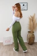 Pantalón Amelia wide leg en tela Noche de Viena con pliegue frontal.