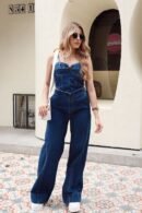 Corset Vera en denim oscuro con tiras ajustables y espalda encauchada.