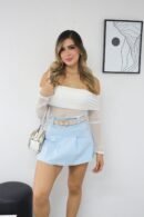 Falda short Milena en bengalina con detalle de bolsillo decorativo y pasadores – Tallas S, M y L