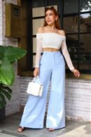 Pantalón palazzo en noche de viena , tiro alto y silueta amplia, disponible en tallas S, M y L.